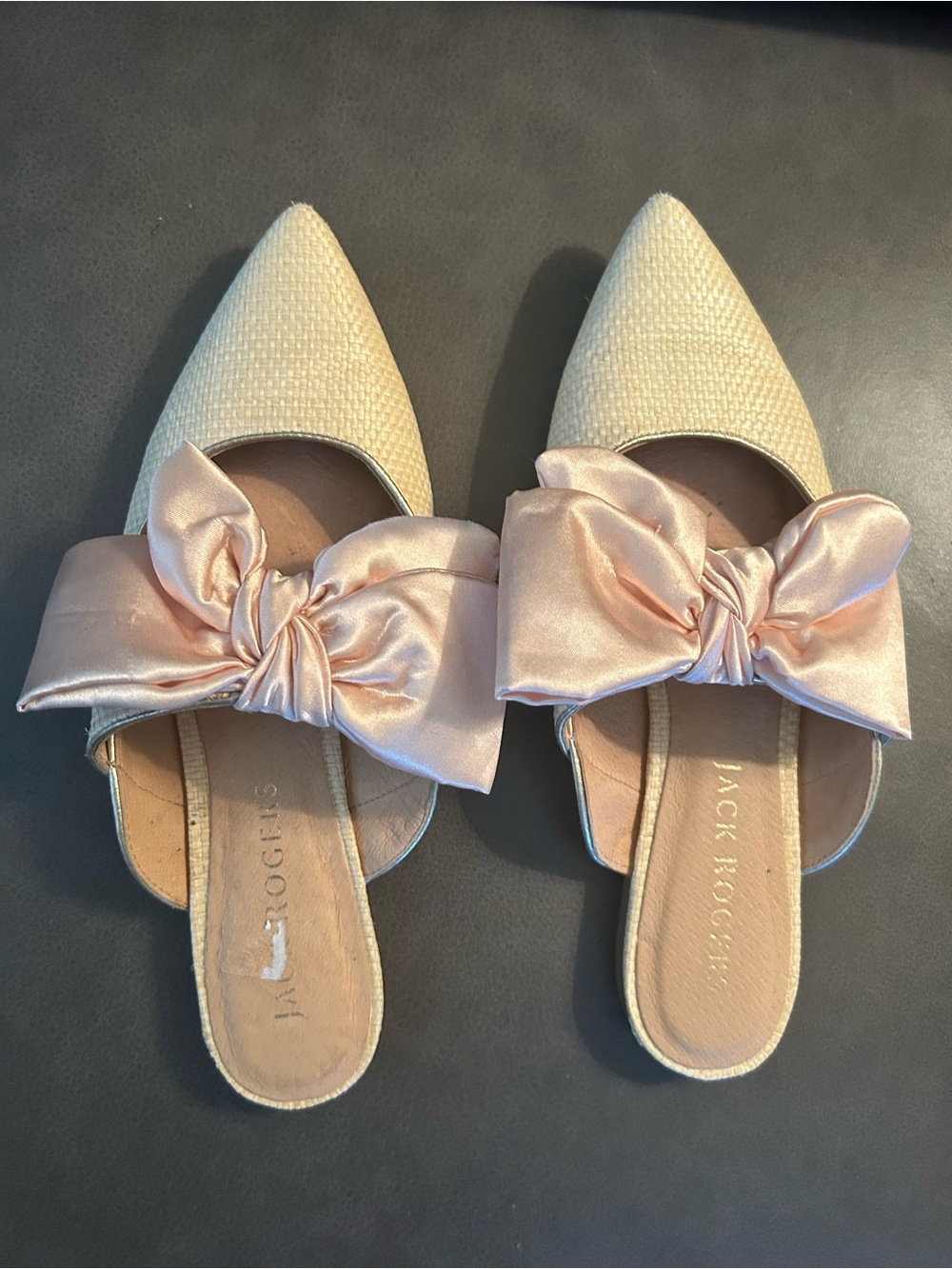 Jack Rogers Heidi Satin Bow Pointed Woven Mules